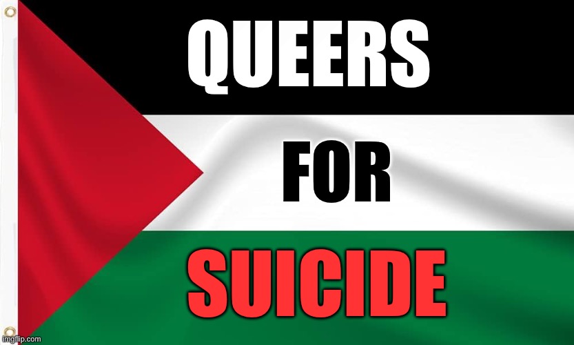 "Like This or You Hate America" Used to Be an Ironic Challenge. | QUEERS; FOR; SUICIDE | image tagged in palestine,israel,gay rights | made w/ Imgflip meme maker
