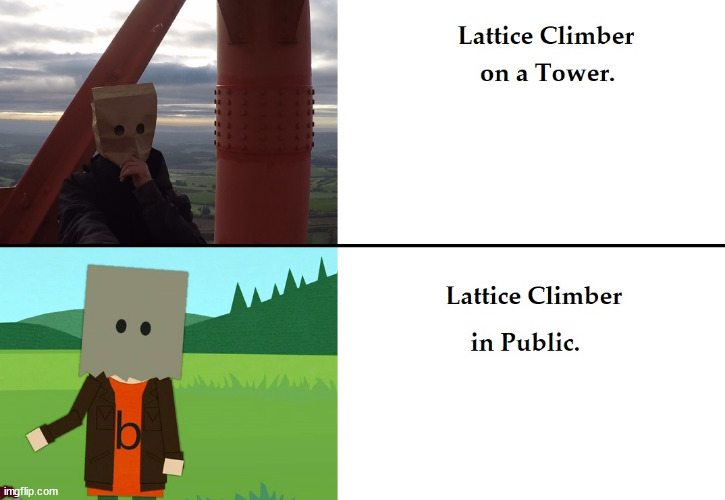 Drake Meme, lattice climber | image tagged in climber,south park,ugly bob,latticeclimbing,baghead,climb | made w/ Imgflip meme maker