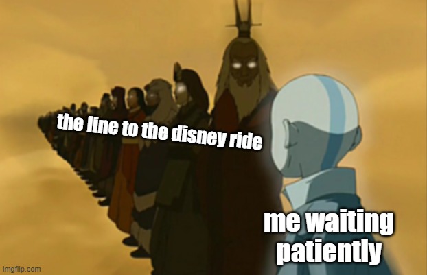 Anyone else have this probelm at Disney World? | the line to the disney ride; me waiting patiently | image tagged in line of avatars,disney | made w/ Imgflip meme maker