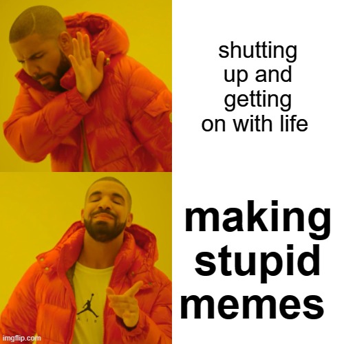 stupid shit | shutting up and getting on with life; making stupid memes | image tagged in memes,drake hotline bling | made w/ Imgflip meme maker