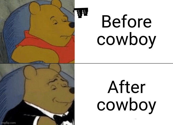 Tuxedo Winnie The Pooh Meme | Before cowboy; After cowboy | image tagged in memes,tuxedo winnie the pooh | made w/ Imgflip meme maker
