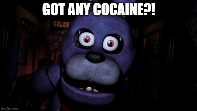 Bonnie why would you ask for cocaine | GOT ANY COCAINE?! | image tagged in fnaf bonnie | made w/ Imgflip meme maker