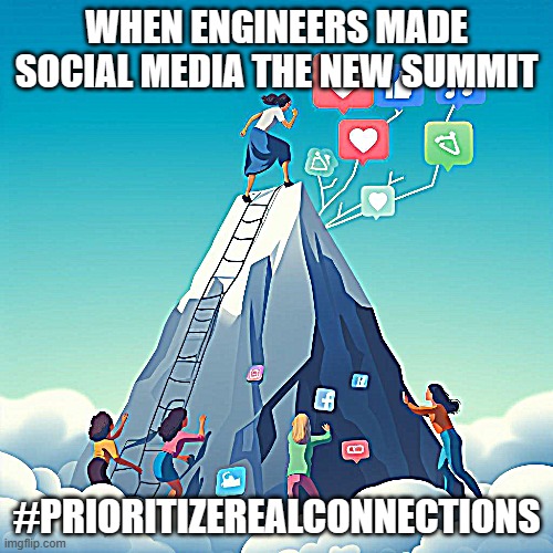 WHEN ENGINEERS MADE SOCIAL MEDIA THE NEW SUMMIT; #PRIORITIZEREALCONNECTIONS | made w/ Imgflip meme maker