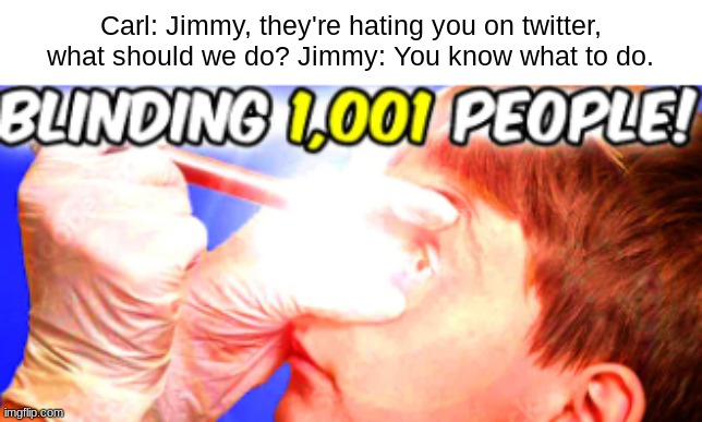Twitter Twits | Carl: Jimmy, they're hating you on twitter, what should we do? Jimmy: You know what to do. | image tagged in mrbeast | made w/ Imgflip meme maker