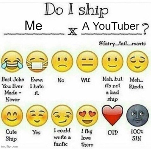 YouTuber Battles pt. 2 (put the youtuber I belong with in the comments!) | Me; A YouTuber | image tagged in do i ship __x__ | made w/ Imgflip meme maker