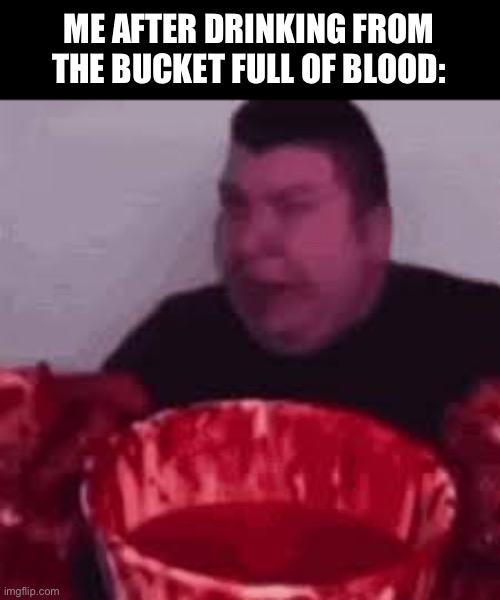 eeeeeeeeeeeee | ME AFTER DRINKING FROM THE BUCKET FULL OF BLOOD: | made w/ Imgflip meme maker