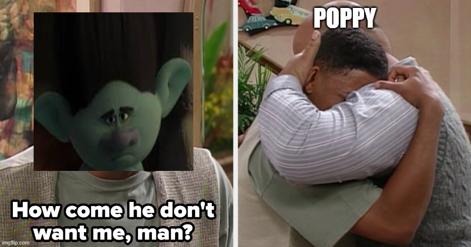 Trolls Branch after the scene where JD and Spruce tell him they'll go their separate ways again after saving Floyd | POPPY | image tagged in trolls branch memes,trolls memes | made w/ Imgflip meme maker