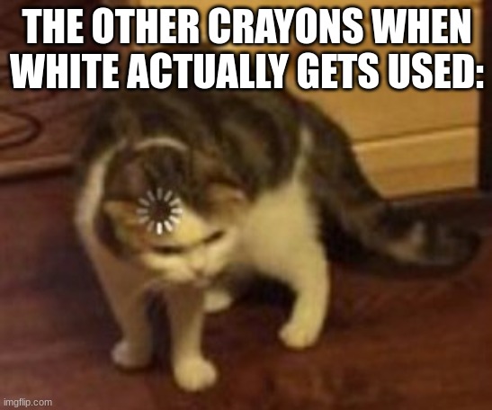 Loading cat | THE OTHER CRAYONS WHEN WHITE ACTUALLY GETS USED: | image tagged in loading cat,memes,crayons,funny,relatable | made w/ Imgflip meme maker