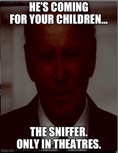 The sniffer | HE’S COMING FOR YOUR CHILDREN…; THE SNIFFER.
ONLY IN THEATRES. | image tagged in sniffer,sleepy joe | made w/ Imgflip meme maker