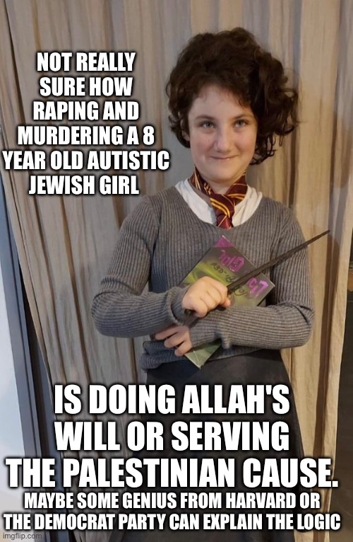 Yep | NOT REALLY SURE HOW RAPING AND MURDERING A 8 YEAR OLD AUTISTIC JEWISH GIRL; IS DOING ALLAH'S WILL OR SERVING THE PALESTINIAN CAUSE. MAYBE SOME GENIUS FROM HARVARD OR THE DEMOCRAT PARTY CAN EXPLAIN THE LOGIC | image tagged in democrats,hamas | made w/ Imgflip meme maker