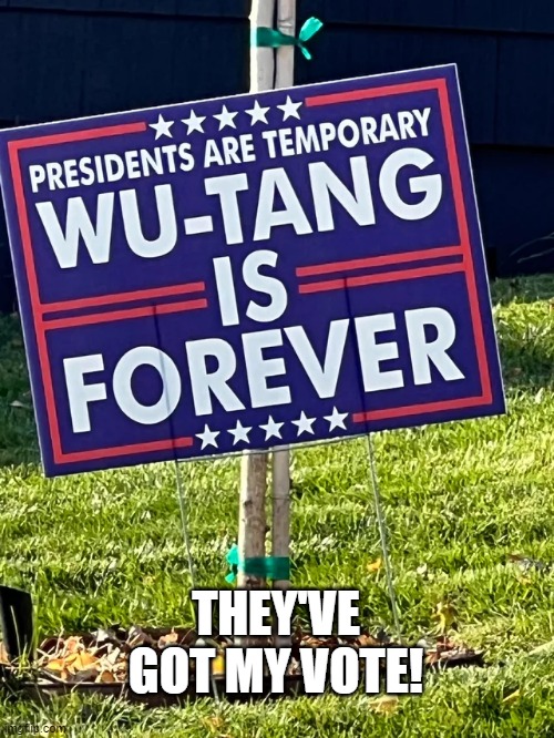 Wu Tang Clan Ain't Nothing to.... | THEY'VE GOT MY VOTE! | image tagged in politics | made w/ Imgflip meme maker