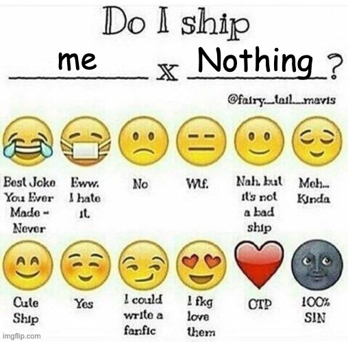 do i ship __x__? | me; Nothing | image tagged in do i ship __x__ | made w/ Imgflip meme maker