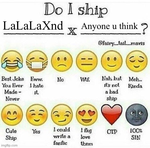 do i ship __x__? | LaLaLaXnd; Anyone u think | image tagged in do i ship __x__ | made w/ Imgflip meme maker