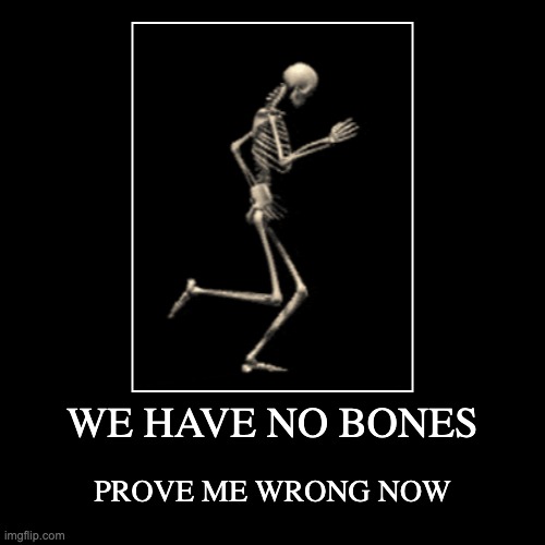 WE HAVE NO BONES | PROVE ME WRONG NOW | image tagged in funny,demotivationals | made w/ Imgflip demotivational maker
