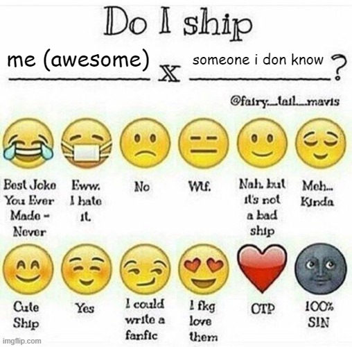 do i ship __x__? | me (awesome); someone i don know | image tagged in do i ship __x__ | made w/ Imgflip meme maker