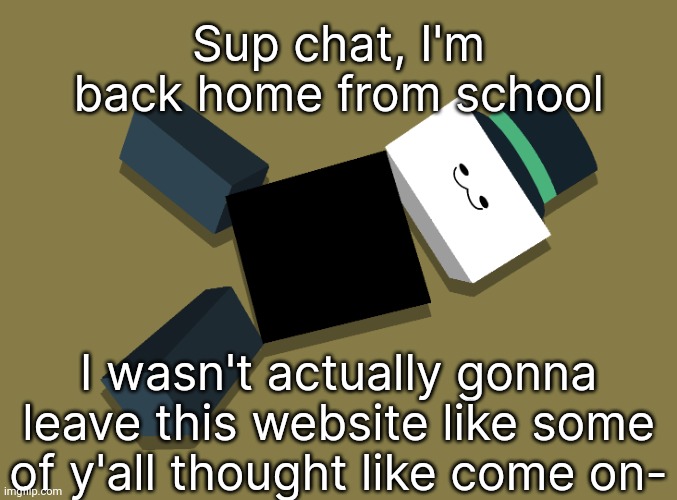 Reeno | Sup chat, I'm back home from school; I wasn't actually gonna leave this website like some of y'all thought like come on- | image tagged in reeno | made w/ Imgflip meme maker