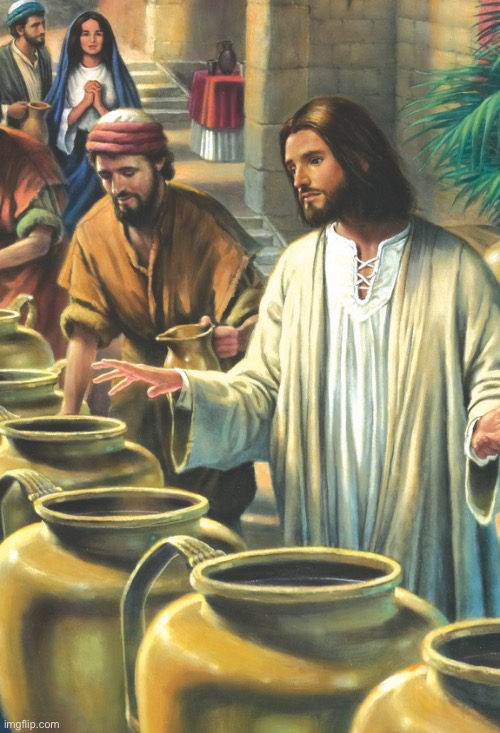 Jesus turns water into wine Blank Meme Template