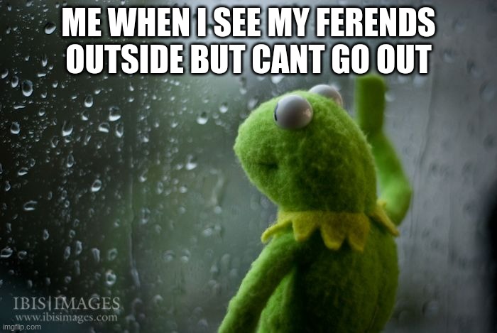 meeeee | ME WHEN I SEE MY FERENDS OUTSIDE BUT CANT GO OUT | image tagged in kermit window | made w/ Imgflip meme maker