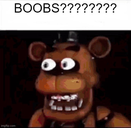 Shocked Freddy Fazbear | BOOBS???????? | image tagged in shocked freddy fazbear | made w/ Imgflip meme maker