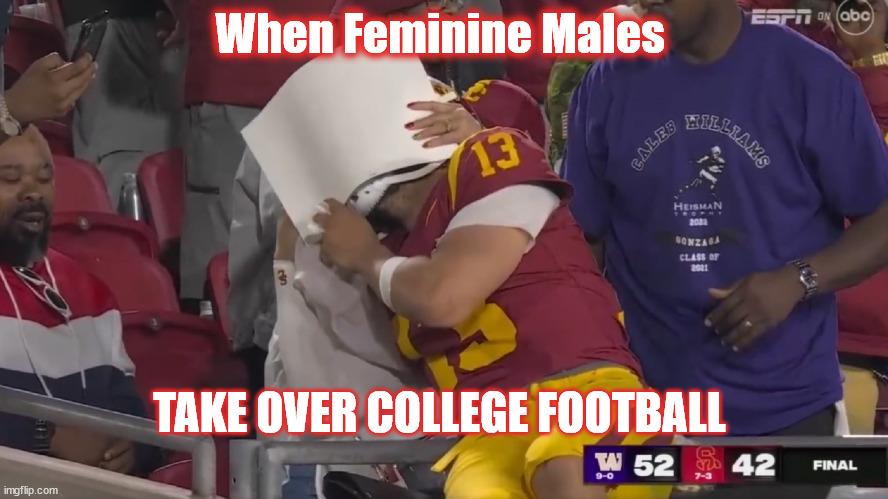 Caleb "Cybaby" Williams | When Feminine Males; TAKE OVER COLLEGE FOOTBALL | image tagged in college football,feminism,feminist,femboy | made w/ Imgflip meme maker