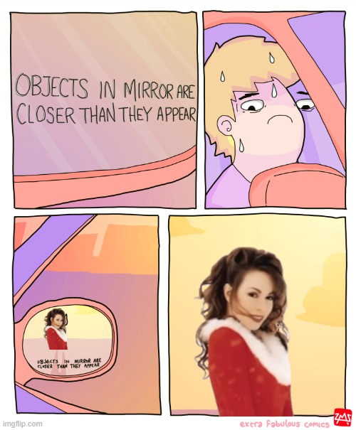 SHE IS DEFROSTING | image tagged in objects in mirror are closer than they appear,all i want for christmas is you,holidays,dank memes | made w/ Imgflip meme maker