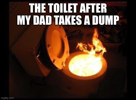 Idk | THE TOILET AFTER MY DAD TAKES A DUMP | image tagged in toilet on fire | made w/ Imgflip meme maker