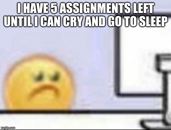 wish me luck | I HAVE 5 ASSIGNMENTS LEFT UNTIL I CAN CRY AND GO TO SLEEP | image tagged in zad | made w/ Imgflip meme maker