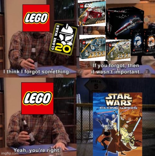 You think they would make at least one set dedicated to it (also happy 20th) | image tagged in star wars,star wars prequels,clone wars,lego,lego star wars | made w/ Imgflip meme maker