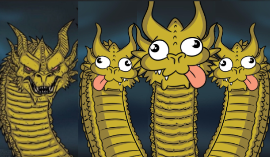 4 headed dragon w/ 3 derp heads Blank Meme Template