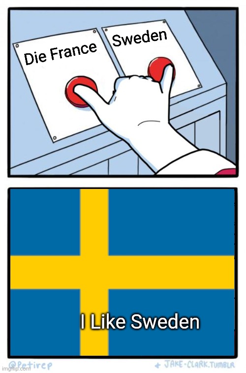 Both Pressed | Sweden; Die France; I Like Sweden | image tagged in both buttons pressed | made w/ Imgflip meme maker