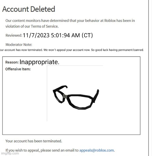 Roblox Ban Screen Meme | image tagged in roblox ban screen prank | made w/ Imgflip meme maker