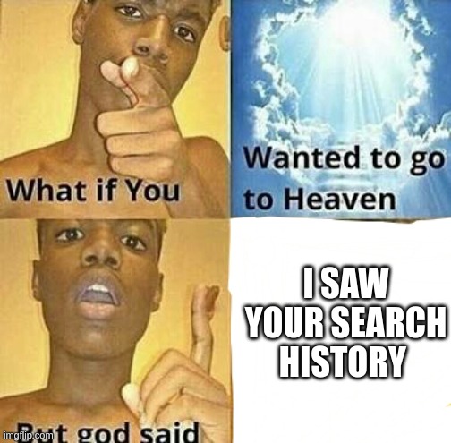 What if you wanted to go to Heaven | I SAW YOUR SEARCH HISTORY | image tagged in what if you wanted to go to heaven | made w/ Imgflip meme maker