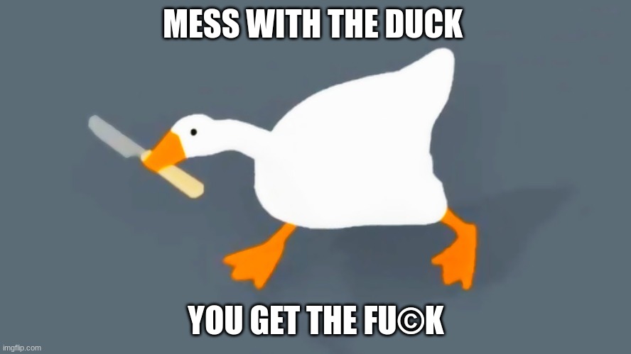 Mess with the duck | MESS WITH THE DUCK; YOU GET THE FU©K | image tagged in goose with knife | made w/ Imgflip meme maker