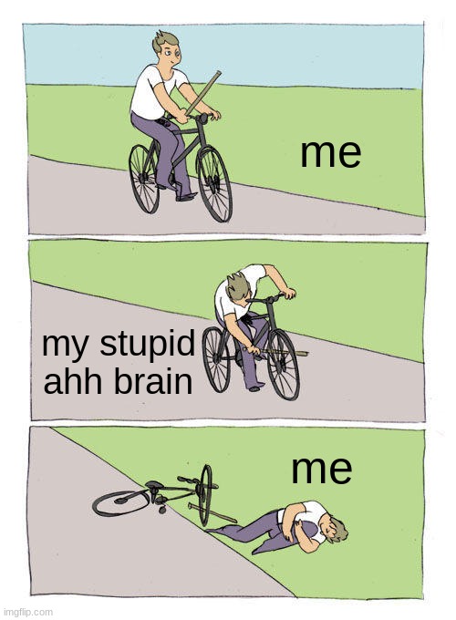Bike Fall | me; my stupid ahh brain; me | image tagged in memes,bike fall | made w/ Imgflip meme maker