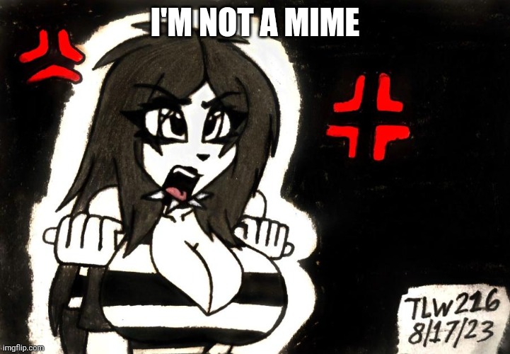 I'm not a mime | I'M NOT A MIME; YOU MORON. I'M A GOTH GIRL | image tagged in i'm not a mime | made w/ Imgflip meme maker