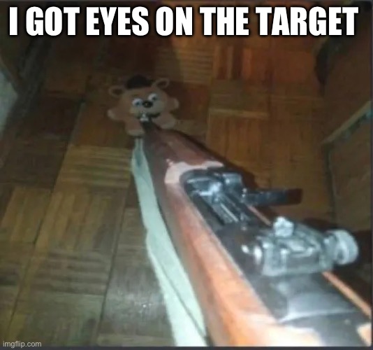 Gun pointing at freddy | I GOT EYES ON THE TARGET | image tagged in gun pointing at freddy | made w/ Imgflip meme maker