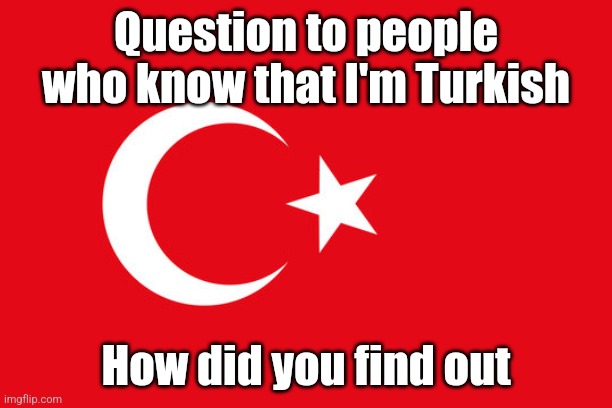 Turkish flag | Question to people who know that I'm Turkish; How did you find out | image tagged in turkish flag | made w/ Imgflip meme maker