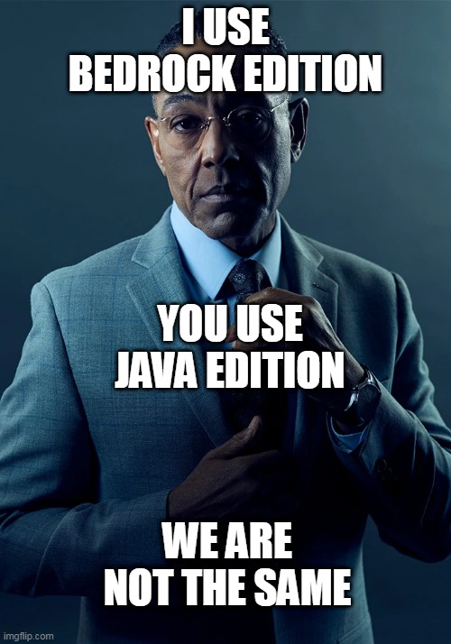 We are not the same | I USE BEDROCK EDITION; YOU USE JAVA EDITION; WE ARE NOT THE SAME | image tagged in we are not the same | made w/ Imgflip meme maker