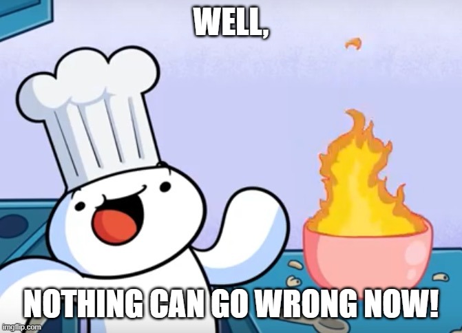 for James, nothing will go wrong | WELL, NOTHING CAN GO WRONG NOW! | image tagged in odd1sout cooking,nothing can go wrong | made w/ Imgflip meme maker