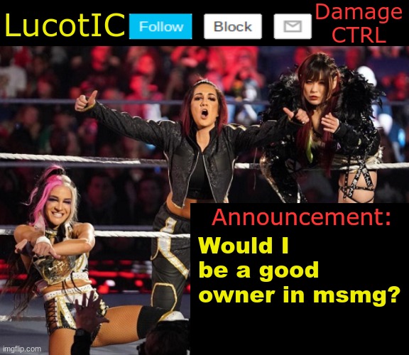 . | Would I be a good owner in msmg? | image tagged in lucotic's damage ctrl announcement temp | made w/ Imgflip meme maker