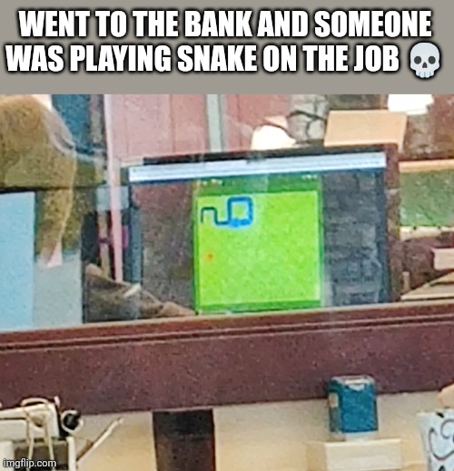 WENT TO THE BANK AND SOMEONE WAS PLAYING SNAKE ON THE JOB 💀 | image tagged in memes,funny,msmg | made w/ Imgflip meme maker