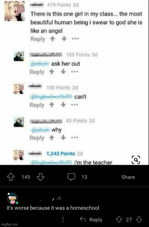 double cursedcomment | image tagged in cursed,comments,homeschool | made w/ Imgflip meme maker