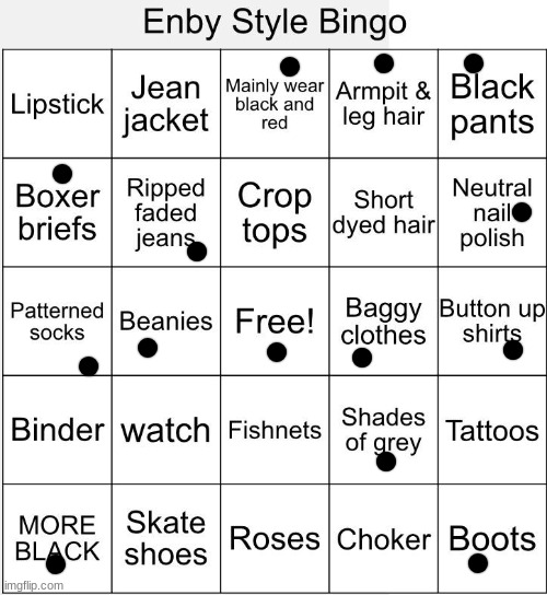 yesss I'm so enbyyyyyy | image tagged in enby style bingo | made w/ Imgflip meme maker