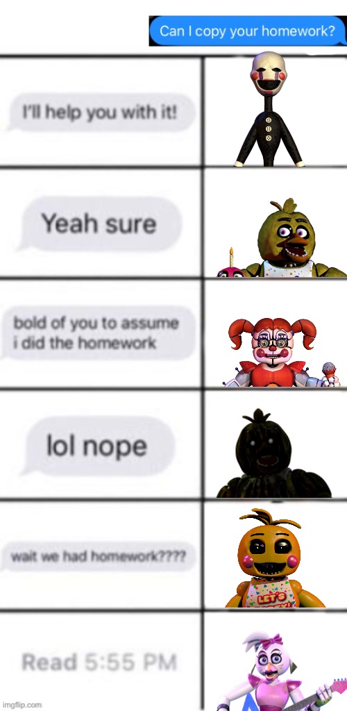 she’s busy eating | image tagged in can i copy your homework but smaller squares,fnaf | made w/ Imgflip meme maker