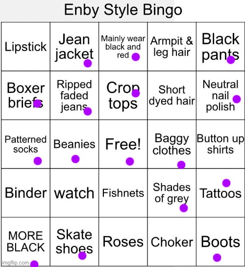 i got like as many as you can without a bingo ? | image tagged in enby style bingo,e | made w/ Imgflip meme maker