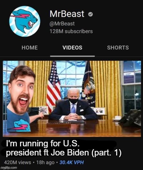 MrBeast thumbnail template | I'm running for U.S. president ft Joe Biden (part. 1) | image tagged in mrbeast thumbnail template | made w/ Imgflip meme maker