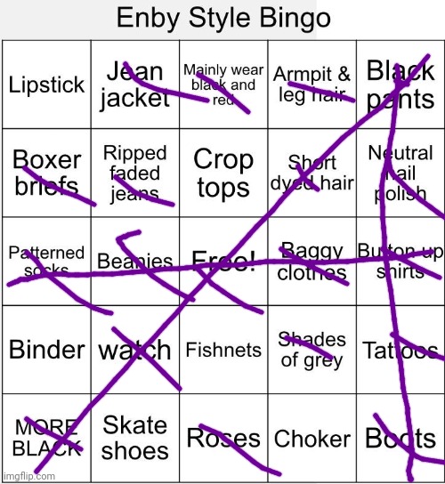 Enby Style Bingo | image tagged in enby style bingo | made w/ Imgflip meme maker