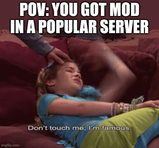 everyone be like | POV: YOU GOT MOD IN A POPULAR SERVER | image tagged in don't touch me i'm famous | made w/ Imgflip meme maker