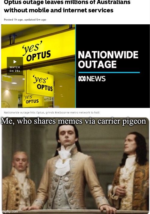 Carrier pigeons are more reliable | Me, who shares memes via carrier pigeon | image tagged in superior royalty,pigeon,memes,communication,network | made w/ Imgflip meme maker