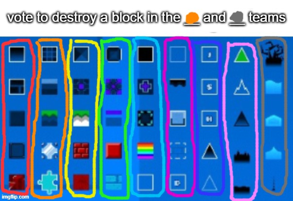 you get two votes | vote to destroy a block in the __ and __ teams | image tagged in gd block list | made w/ Imgflip meme maker